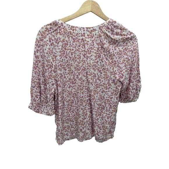 Melrose and Market Purple White Floral 3/4 Sleeve V-Neck Top Blouse Shirt Small - Picture 2 of 10